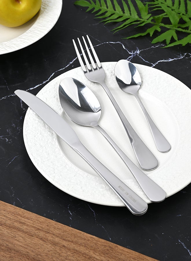 أولييرو طقم أدوات طعام متين وأنيق مكوّن من 24 قطعة لراحة استخدام ومائدة أنيقة – فضي - Image 1